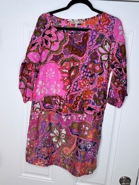 See By Chloe Silk Cotton Abstract Print Pink Dress Size 2 summer mini